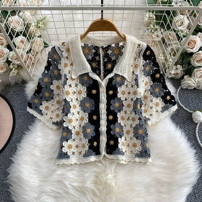 Summer Floral Crochet Shirt