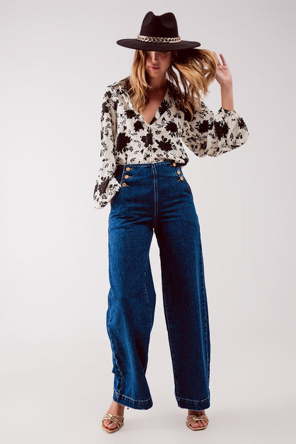 High-Rise Golden Button Wide-Legs